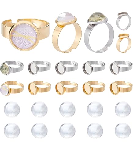 10 Kits De Fabrication De Bagues De Manchette - Bases En Acier Inoxydable Et Cabochons - DIY Bijou