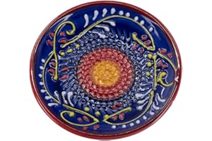 Kaladia Keramik Reibeteller/Keramikhobel - ideal für Ingwer, Parmesan etc. - in Blau mit rotem Rand - Durchmesser: 12 cm - handgemacht & handbemalt - Made in Spain