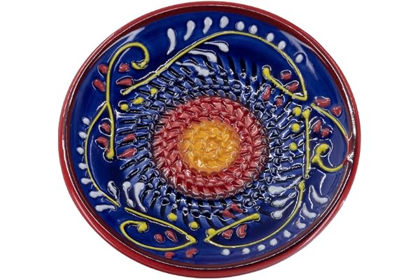 Kaladia keramisk rivjärn/keramisk hyvel – perfekt för ingefära, parmesan etc. – i blått med röd kant – diameter: 12 cm, handgjord och handmålad, tillverkad i Spanien
