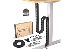 Kabelführung Schreibtisch, Flexibel anbringbare Kabelschlange, Robuste Kabelkette, Flexibler Kabelkanal für ideales Schreibtisch Kabelmanagement und für höhenverstellbare Schreibtische (Schwarz)