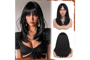 Sofeiyan Parrucca Lunga Dritto con Frangia, 40 cm Nero Naturale Parrucca Donna Naturale Stratificato, Parrucche Sintetica Resistente per Use Quotidiano le Feste e il Cosplay