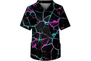 SHZFGUI Kasack Herren Mode Herren Medizinische Arbeit Kurze Ärmel Tops V-Ausschnitt Berufsbekleidung Top Brusttasche Krankenschwester Top, S-6XL