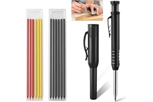 Icywink Crayons de Charpentier Mécaniques avec 12 Recharges et Taille-crayon, Marqueur de trous profonds avec Taille Crayon Intégré pour Bois, Métal, Béton, Bricolage (Noir, Rouge, Jaune)