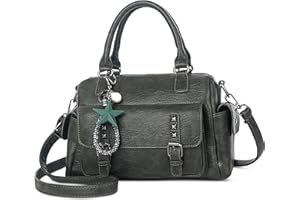 SODOLLEE Bolso Mujer Colgante Exquisito Bolsa de Mano Retro Bolso de Hombro con Asa Superior Cuero PU Señora para Compras Trabajar Desplazarse Verde