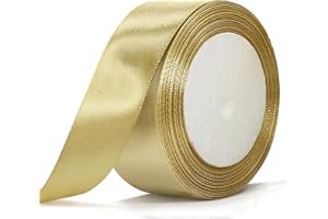 BEALIF 40mm Gold Satin Ribbon, 22m Champagne Gold Fabric Ribbon, Gold Christmas Ribbon for Gift Wrapping, DIY Sewing Project, Hair Bows, Cake Florist Flower Wedding Birthday Decoration