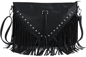 EVEOUT Women's Fashion Shoulder Bags with Rivet and Tassel Leather Fringe Hobos Crossbody Bag