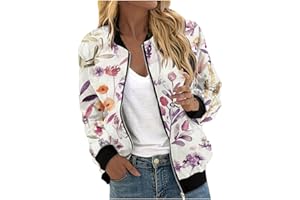 Sweatjacke Damen Bomberjacke Stehkragen Langarm Übergangsjacke Modisches Blumen Muster Sportjacke Leichte Sommer Herbstjacke Arbeitsjacke Trainingsjacke Baseballjacke Fahrradjacke