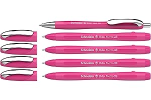 ‎SCHNEIDER Schneider 150265 Slider Memo XB und Slider Rave XB Kugelschreiber (Gehäusefarbe: power pink, Schreibfarbe: blau) 4+1 Stück
