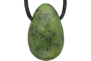 LEBENSQUELLE PLUS Nephrit Jade Tropfenanhänger | Gebohrter Trommelstein Anhänger mit Baumwollband | Hochwertiger Edelsteinanhänger