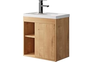 UEV Mobile Bagno con Lavabo in Resina, Mobiletto Bagno Sospeso con Unico Design e Praticità, Modello di Legno Naturale, 50,5 x 30 x 50 cm, Naturale