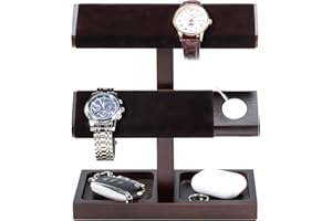 ProCase Soporte de Reloj de Madera para Hombre, Torre con Diseño T-Bar, Estante para Relojes y Pulseras, Organizador para Relojes Mecánicos y Electrónicos – 1 Nivel, Marrón Negra