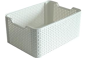 Curver Style Rattan Effect Kitchen, Living room, Bathroom, Bedroom, Utility Small Rectangular Storage Basket 6 Litres - White