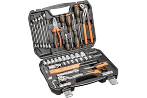 Neo Tools 08-684 uniwersalny zestaw narzędzi, czworokąt 1/4'', 1/2'', stal CrV i S2, uniwersalna skrzynka narzędziowa, zestaw kluczy nasadowych, 56 części