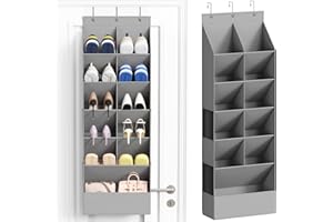 Lifewit Over the Door Shoe Organizers, 1 Pack Hanging Shoe Rack with 11 Pockets, 5 Layers Shoe Holder for Closet Door Storage Includes Boots, Toys, Water Bottles, Daily Necessities, Grey