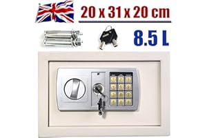 BOWOSE Electronic Safe 8.5L Cash Digital Safe Lock Box Steel Security Construction with 2 Keys For Office or Home Wall or Floor Mounted 20x31x20CM, White