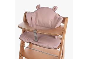 aMami Zweiteiliges Sitzkissen für Hochstuhl Hauck – Handgefertigt – Wasserdichtes Oxford-Gewebe – Antiallergisch – Bequemes Polster mit Klettverschluss - Rosa - Teddy