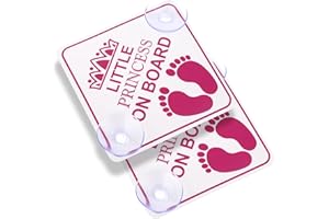 cobee Car Safety Warning Signs Sticker, 2 Pcs 5" x 5” Little Princess on Board Car Bumper Stickers Removable Waterproof Car Decals Accessories with Double Suction Cups for Vehicles & Windows(Pink)