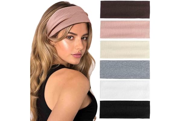 Blommar pannband för kvinnohår, 6-pack svettuppsugande hårband för kvinnor halkfria stretchiga andningsbara huvudband vuxna kvinnor, mode hårtillbehör för sport makeup yoga löpning