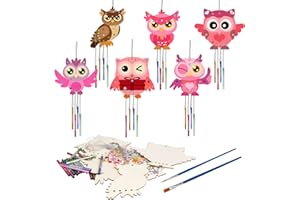 WEDNOK 6Pcs Bricolage Carillon Hibou, Artisanat Saint Valentin Décoration en Bois DIY, Kit Bricolage Saint Valentin, pour Loisir Creatif, Pendentif en Bois Saint Valentin