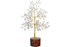 FASHIONZAADI Clear Quartz Crystal Tree of Life - Feng Shui Bonsai Money Tree - Crystal Money Tree - Healing Crystals - Home Living Room Décor - Positive Energy Gifts Desk Décor - Chakra Gifts Women - Tree of Life