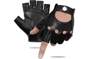 GSG SINCE 1998 Guantes de Guero sin Dedos para Hombre sin Forro Retro Cuero Guantes de Conducir para Hombre Genuino de Piel de Oveja Medio Guantes M161078