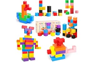 AQXONG 64 Pièces Blocs de Construction Magnétiques Jouets Jouets de Construction Magnétiques Blocs de Construction Éducatifs Jouets Jouets de Construction pour Enfants Convient pour 3+ Enfants