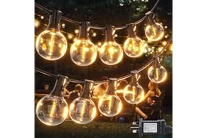 FIBRAVE Outdoor Garden String Lights LED 100Ft G40 30M Festoon Light Mains Powered with Remote Control Dimmable Timer Outside Lighting Waterproof Shatterproof Bulb Hanging for Balcony Gazebo Patio
