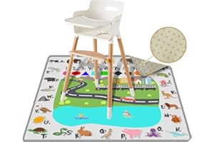REIGNDROP Alfombrilla Splat para debajo de la silla alta, 51 pulgadas, lavable, impermeable, portátil, con bolsa de almacenamiento y babero bandana, antideslizante, tiempo de juego, picnic