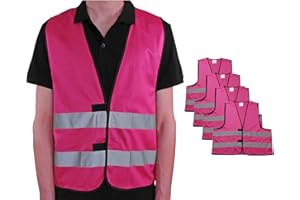 4business 4 Stück Signalweste magenta für Erwachsene Größen S - 3XL Polyester waschbar Sicherheitsweste 4er Set