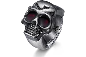 JewelryWe Men Women Finger Watch Punk Skull Flip-Open Cover Quartz Analog Ring Watches, Adjustable Size, for Halloween