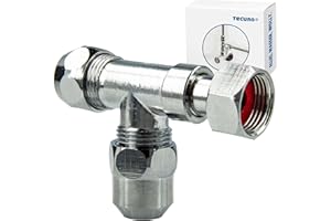TRIPONIA tecuro T-Stück 3/8 Zoll Abzweigverteiler für Eckventile, Messing verchromt - mit Dichtung