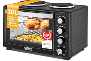 TZS First Austria - Mini-Four avec plaques de cuisson 30L 3200 W - Four à pizza jusqu'à 230°C et 6 modes de chauffage - Four multifonction avec 4 hauteurs d'insertion et accessoires de haute qualité