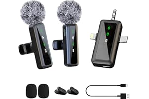 NAVFIEOA Wireless Lavalier Mini Microphone for iPhone, for iPad - Android Phone/Camera/Computer/Laptop, Lapel Mic with Noise Reduction USB-C/3.5mm/USB for PC, Video Recording, Interview, Vlogs, YouTube, TikTok