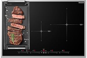 GASLAND IH774BFB Placa de inducción, 77 cm, cocina de inducción integrada de 4 zonas con marco de acero inoxidable, FlexInduction para barbacoa, PowerBoost para cocinar más rápido, 7000W (Sin sartén)