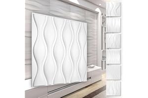 HEXIM Pannelli murali in PVC 3D - rivestimento murale bianco con effetto 3D - motivi a onda (5QM economy size HD052 50x50cm) pannelli in plastica hard balcony