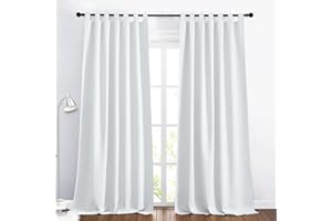 PONY DANCE Cortinas Salon Termicas Aislantes Frio y Calor, Cortinas Opacas 2 Piezas para Dormitorio Matrimonio con Trabillas, 140x245 CM, Blanco Gris