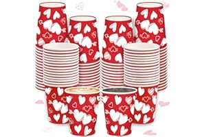 INSPIREYEE 100 Pcs Valentinstag Tassen 9 oz Einweg-Papierbecher Herz rot trinken Tee Einweg-Valentinstag Kaffeetassen für Valentinstag Party Supplies, Hochzeit Jahrestag Geburtstag Dekor (Valentine's-100)