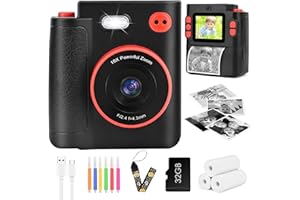 AMBESTY Macchina Fotografica Bambini Istantanea, Amnesty 2,4 Pollici 1080P Fotocamera Bambini Selfie, Fotocamera Digitale con 32GB Scheda e Carta Fotografica, Regali di Natale da 3-12 Anni (Nero)