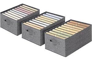 Lannvan Lot de 3 Rangement Vêtement pour Jeans, Organisateur de Tiroir Vêtement avec Compartiments, Boîte de Rangement Pliable et Lavable avec Poignées pour T-shirts, Leggings, Jeans, Pantalons