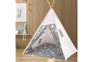 Pamatio Tipi Zelt für Kinder,Tipi Kinderzelt,Kinderzelt für drinnen,Kindertipi Spielzelt,Spielzelt Kinder,Kinderzimmer Deko Weiß und Blau Sternmuster