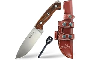 JEO-TEC Nº31: Couteau à Lame Fixe de Camping Randonnée Chasse Outdoor Survie Bushcraft, Lame inox MOVA-58, Étui de transport