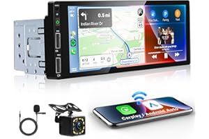 RIMOODY Wireless Apple Carplay Autoradio 1 Din mit Android Auto Bluetooth Freisprecheinrichtung 6.86 Zoll Touchscreen Autoradio mit Mirror Link Bluetooth FM/USB/AUX Lenkradsteuerung + Rückfahrkamera Mikrofon
