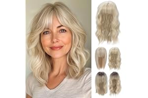 PARXITN Hair Topper für Frauen Synthetische Haareile 35cm Hair Toupet mit Pony Wiglets Wiglets Haareile für dünnes Haar Highligh Blonde