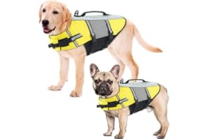 ALAGIRLS Dog Life Vest for Small Dogs, Adjustable Cat Life Jackets Small Dog Safety Life Jacket with Reflective Stripes and Rescue Handle, High Buoyancy Puppy Water Flotation Vest, Upgraded-Yellow XS
