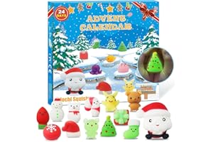 MJUTHY Mochi Squishy Advent Calendar 2025 Kids Kawaii Luminous Mochi 24-Day Holiday Countdown Christmas Ornaments Christmas Surprises Xmas Holiday Party Relief Stress Reusable Gifts for Boys Girls Teenagers