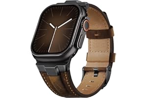Suitisbest Genuine Leather Band Compatible for Apple Watch Ultra 3/2/1 Straps 49mm 46mm 45mm 44mm 42mm, Rugged Metal Connector Strap for Women Men iWatch SE 3 Series 11 10 9 8 7 6 5 4 3 2 1