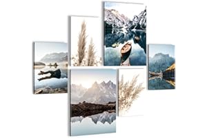 Novart- Tableau Décoration Murale- Nature- Montagne- Decoration Chambre Salon- Prêt à être Accroché- 6 Cadres 30x40 & 20x30 cm- Bleu- N003663a