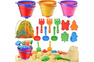 Fegalop Jeux de Plage, 14 Pièces Jouets de Sable Enfants avec Seau de Plage Pliable, Pelle Plage,Moules à Sable， Sac en Filet pour Bac a Sable Intérieur Extérieur，Jouet Plage Bebe 3 4 5 6 an