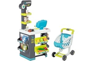 Smoby - Marchande - Supermarché pour Enfant - Chariot de Course Inclus - Vraie Calculatrice - 34 Accessoires - 350230