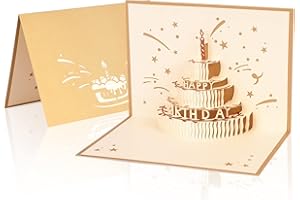 BAHAN ALAMY Kartka urodzinowa 3D, pop-up, kartka urodzinowa Happy Birthday, ręcznie robiona kartka 3D z kopertą, 5 warstw ciasta